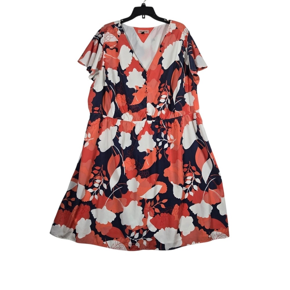East Adeline Dress Womens Plus 26W Pink Blue Floral Short Sleeve Knee Length